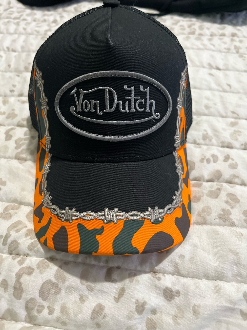 Von Dutch Black & Orange Barbed Wire Logo Cap